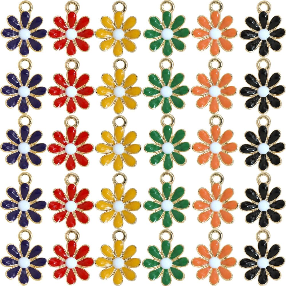 6326 30 Pieces Enamel Daisy Charms for Jewelry Making - Metal Flower Charms